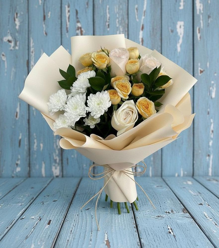 Букет цветов из: Розы и Хризантемы в Магнитный