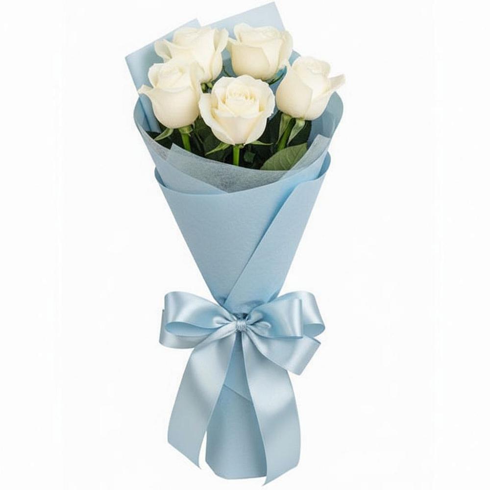 Букет 5 Белых роз Проуд в Магнитный