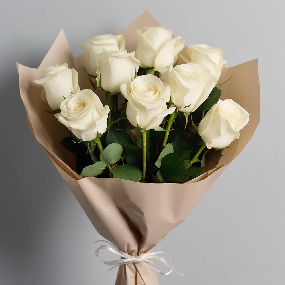 Букет 9 Белых роз Эдлесс Лав в Магнитный