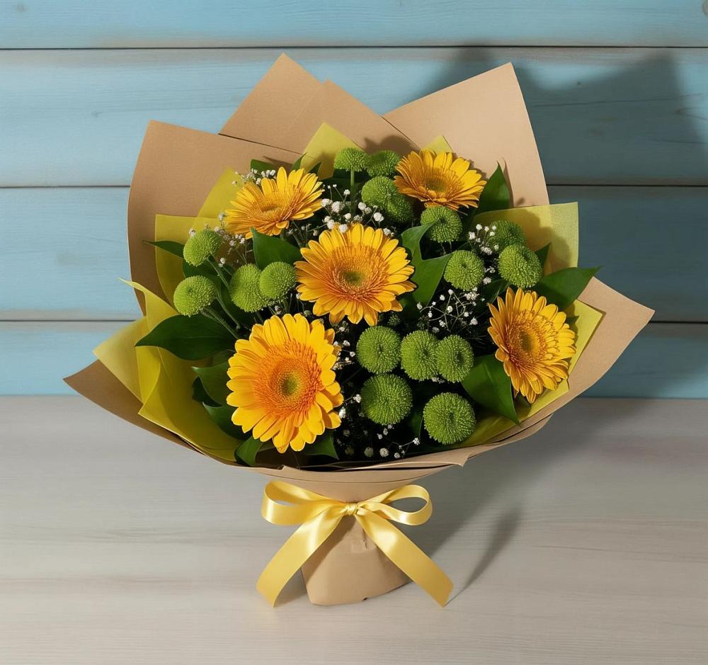 Букет цветов из: Герберы и Хризантемы в Магнитный