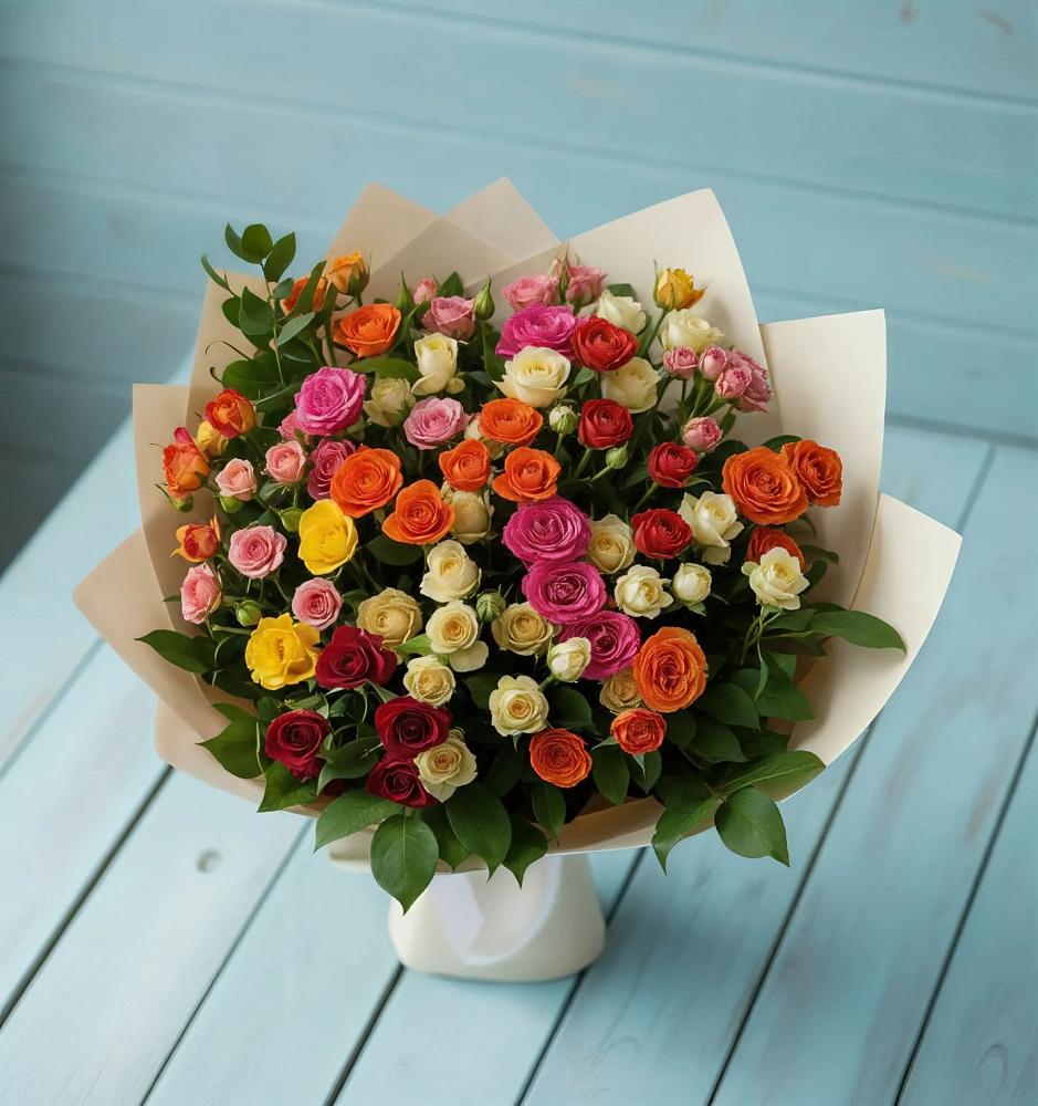 Букет Микс из разноцветных кустовых роз в Магнитный