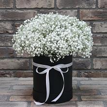 Цветочная композиция из Гипсофила в шляпной коробке в Магнитный