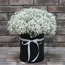 Цветочная композиция из Гипсофила в шляпной коробке в Магнитный