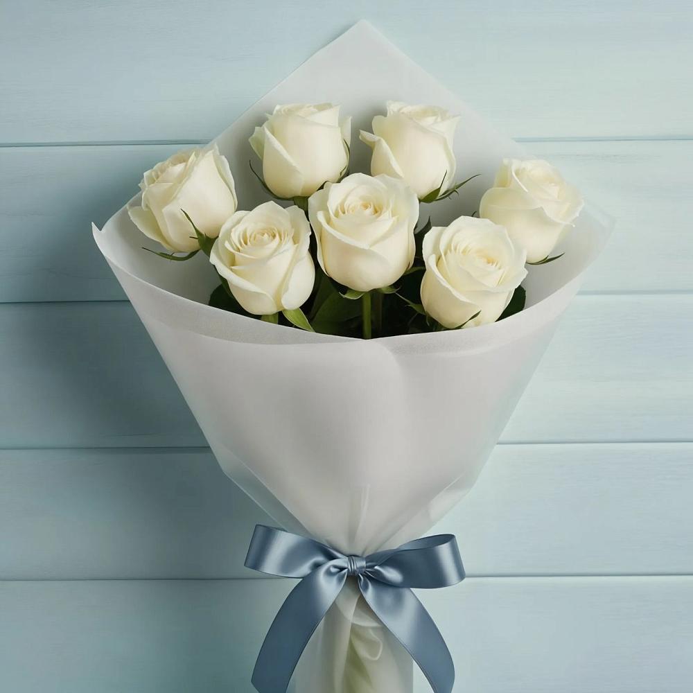 Букет 7 Белых роз Эдлесс Лав в Магнитный